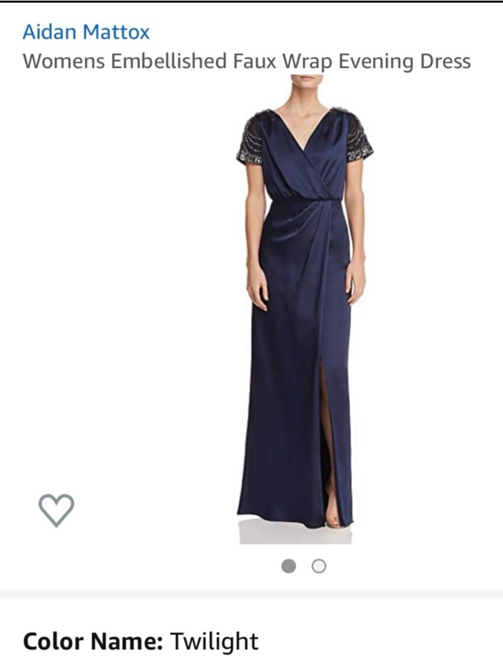Aidan Mattox Twilight Navy Beaded Sleeve Faux Wrap Maxi Dress